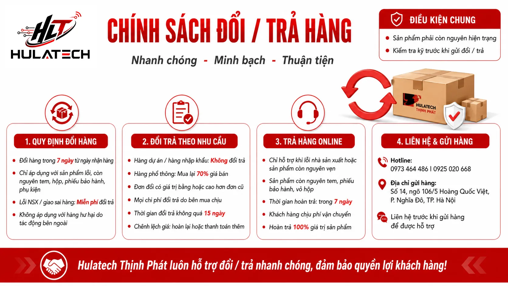 chính sách đổi trả hàng hulatech